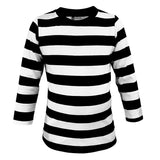 Girls' Black and White Striped Costume Shirt: Soft Cotton Cosplay