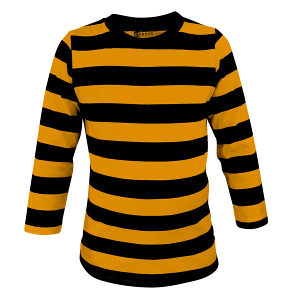 Kids Black & Yellow Striped Costume Set: Long-Sleeve Tee & Pom-Pom Beanie
