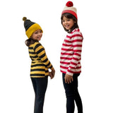 Kids Black & Yellow Striped Costume Set: Long-Sleeve Tee & Pom-Pom Beanie