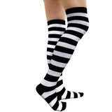 Women's black and white striped knee-high costume socks