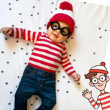 Baby Halloween Costume, Cosplay Outfit, Dress-Up Bodysuit-Red White Striped Onesie Romper