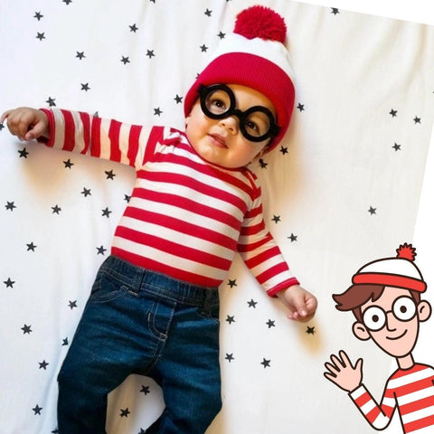 Baby Halloween Costume, Cosplay Outfit, Dress-Up Bodysuit-Red White Striped Onesie Romper