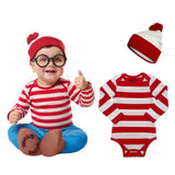 Baby Halloween Costume, Cosplay Outfit, Dress-Up Bodysuit-Red White Striped Onesie Romper
