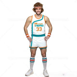 Full retro basketball costume worn with jersey shorts and sneakers