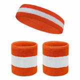 One headband and two wristbands set - orange with white stripe