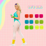 Retro Neon Wristband & Scrunch Socks – 80s Aerobics Workout Costume Accessories