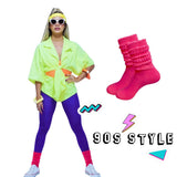 Retro Neon Wristband & Scrunch Socks – 80s Aerobics Workout Costume Accessories