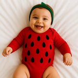 Red Long Sleeve Baby Bodysuit for DIY Strawberry Costume (Snap Closure, 100% Cotton)