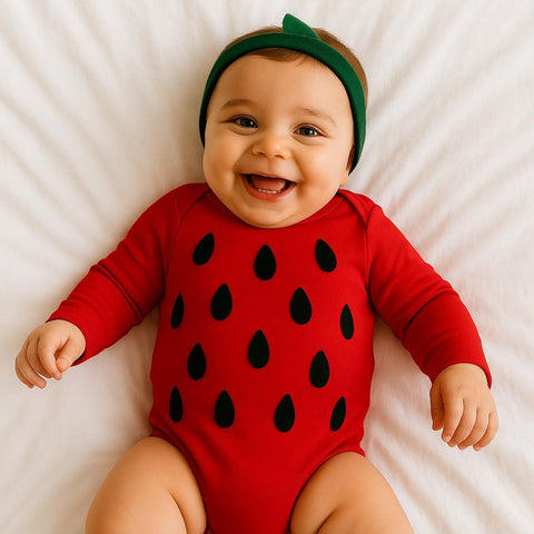 Red Long Sleeve Baby Bodysuit for DIY Strawberry Costume (Snap Closure, 100% Cotton)