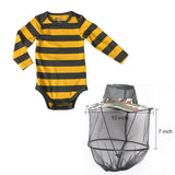Mom and Baby Bee Costume Set: Striped Baby Bodysuit and Beekeeper Net Hat