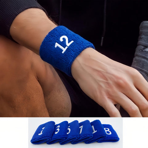 Embroidered Number Wristband – Blue Cotton Sports Sweatband