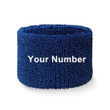 Embroidered Number Wristband – Blue Cotton Sports Sweatband