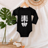 Black long-sleeve baby bodysuit with white skeleton rib cage print