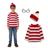 Kids Red and White Striped Long Sleeve Shirt | Halloween Costume Outfit | Unisex Toddler & Youth