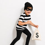 Short sleeve styled burglar costume with mask and money bag