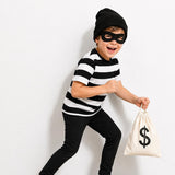 Short sleeve styled burglar costume with mask and money bag