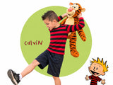Red and black striped long sleeve shirt with shorts and tiger plush