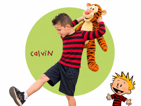 Red and black striped long sleeve shirt with shorts and tiger plush