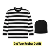 Long sleeve striped shirt with black beanie set