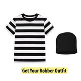 Short sleeve striped shirt with black beanie set