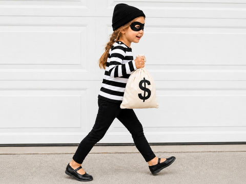 Kids thief costume set main image - striped shirt and black beanie