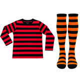 Kids Red and Black Striped Long Sleeve Shirt Halloween Costume, Shirt or Tiger-Stripe Socks Set