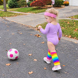 80s Workout Costume for Kids | Retro Toddler Aerobics Outfit | Onesie, Headband & Rainbow Socks Set | Halloween Theme Party