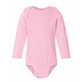 Plain light pink long-sleeve baby bodysuit with snap closure