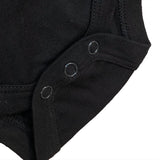 Black baby bodysuit with three snap closure