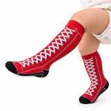 Red lace-up print socks