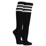 Black knee-high socks with white striped cuff