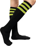 Black knee-high socks with three lime green stripes