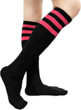 Black knee-high socks with two bright pink stripes