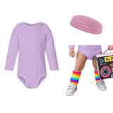Lavender bodysuit, lavender headband and rainbow knee socks set