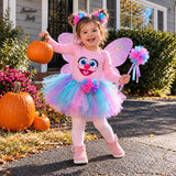 Pink long-sleeve fairy tee with tutu, leggings, wings, pom-poms and wand