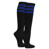 Black knee-high socks with two blue glitter stripes