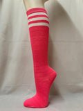Bright Pink / White striped knee-high socks