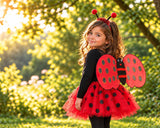 Girls Ladybug Costume Set, 4-Piece Halloween Dress-Up Outfit with Wings, Tutu & Headband - photo 4