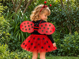 Girls Ladybug Costume Set, 4-Piece Halloween Dress-Up Outfit with Wings, Tutu & Headband