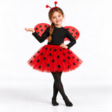 Girls Ladybug Costume Set, 4-Piece Halloween Dress-Up Outfit with Wings, Tutu & Headband - photo 3