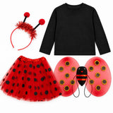 Girls Ladybug Costume Set, 4-Piece Halloween Dress-Up Outfit with Wings, Tutu & Headband - photo 5