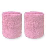 Pair of plain light pink terry cloth wristbands with no design