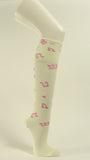 Cream white under knee socks with light pink music notes no heel