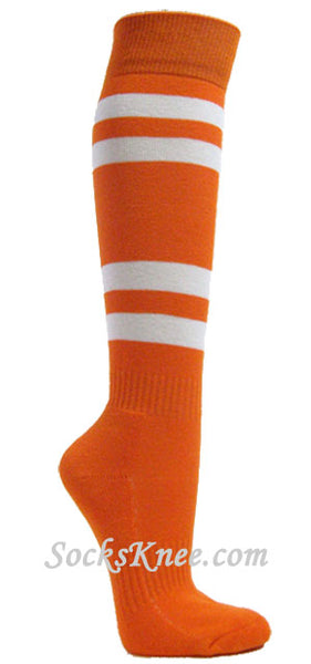 Orange striped knee socks w 4white stripes for sports