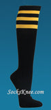Black with Light Orange 3line Striped Women's Knee High Socks