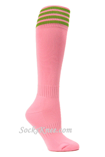 Light Pink and Lime Green Kids Football Sport High Socks