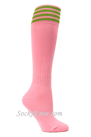 Light Pink and Lime Green Kids Football Sport High Socks