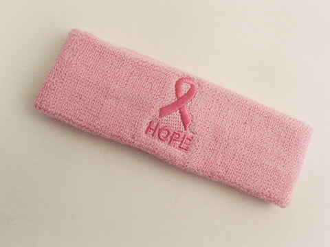 Light Pink Terry Head Band with Ribbon Symbol Hope Word