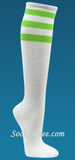White and Bright Lime Green striped Women's Quality knee socks