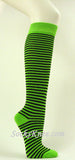 Lime Green and Black thin striped knee high socks